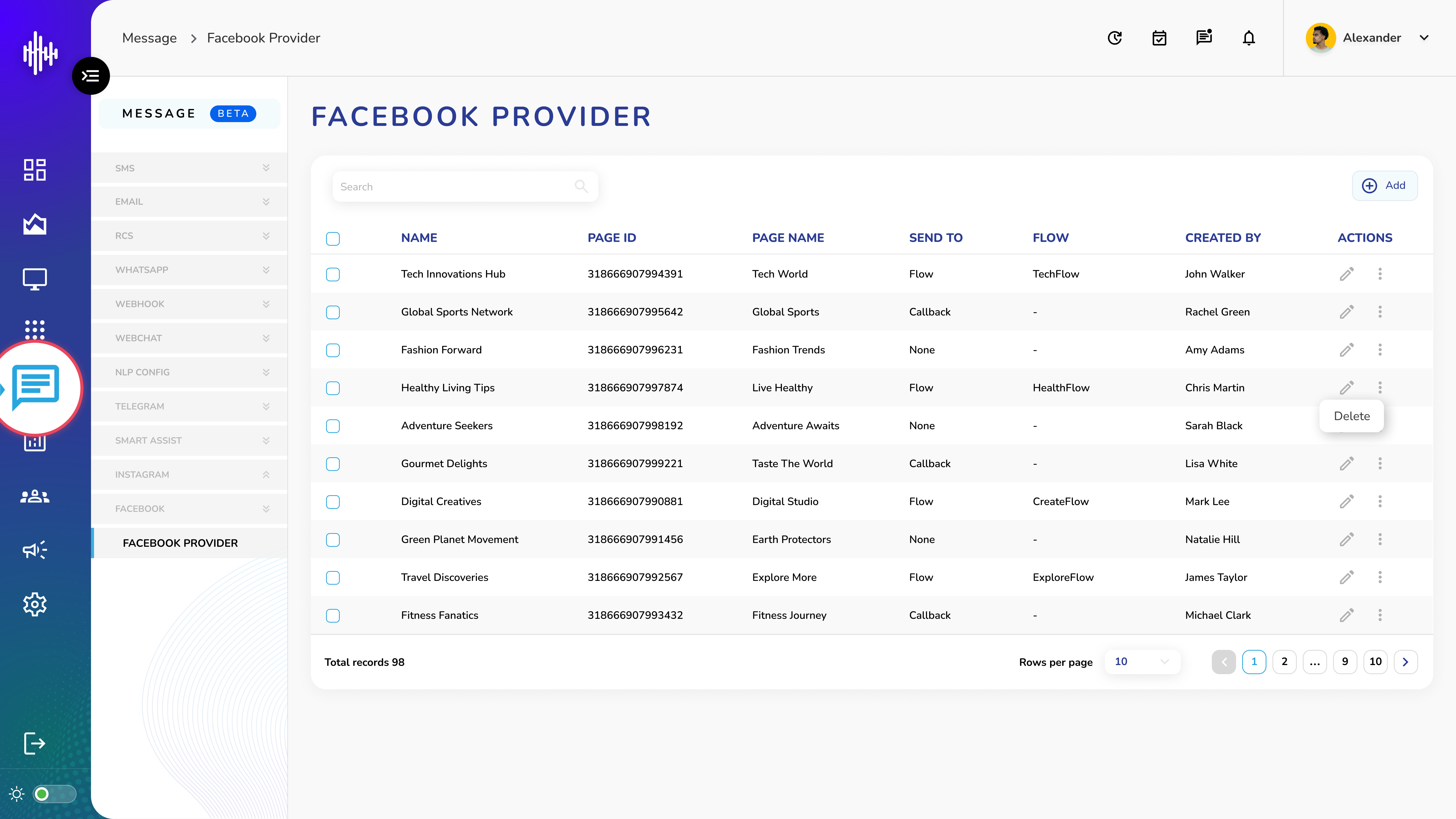 Facebook Provider - Listing Screen